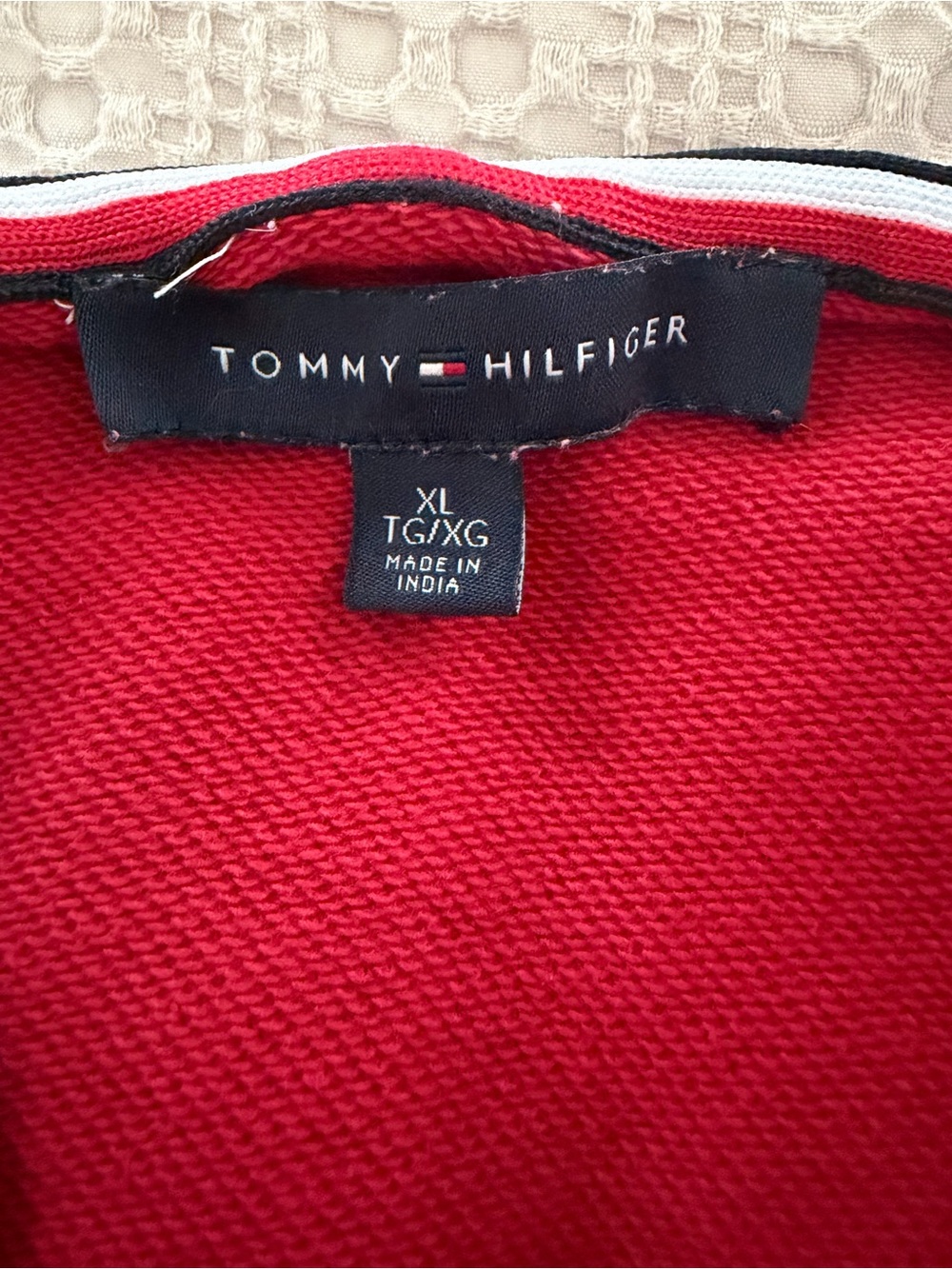 Tommy Hilfiger Retro Colorblock French Terry Red Navy Zip-Up Hoodie XL Preppy - Picture 2 of 11